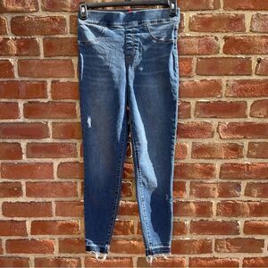 Spanx pull on jeans distressed ankle skinny medium wash size medium